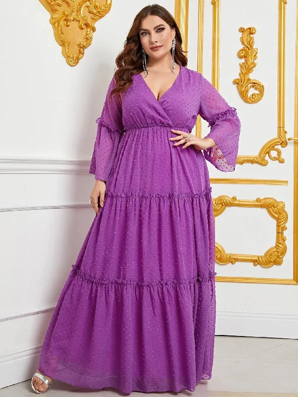 Plus Surplice Neck Bell Sleeves Swiss Dot Chiffon Dress Metallic unclassified dresses Plus Surplice Neck Bell Sleeves Swiss Dot Chiffon Dress Metallic unclassified dresses