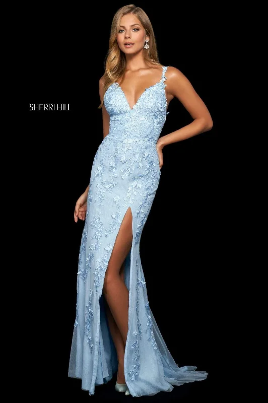 Sherri Hill - 53908 Embroidered Deep V Neck Trumpet Dress