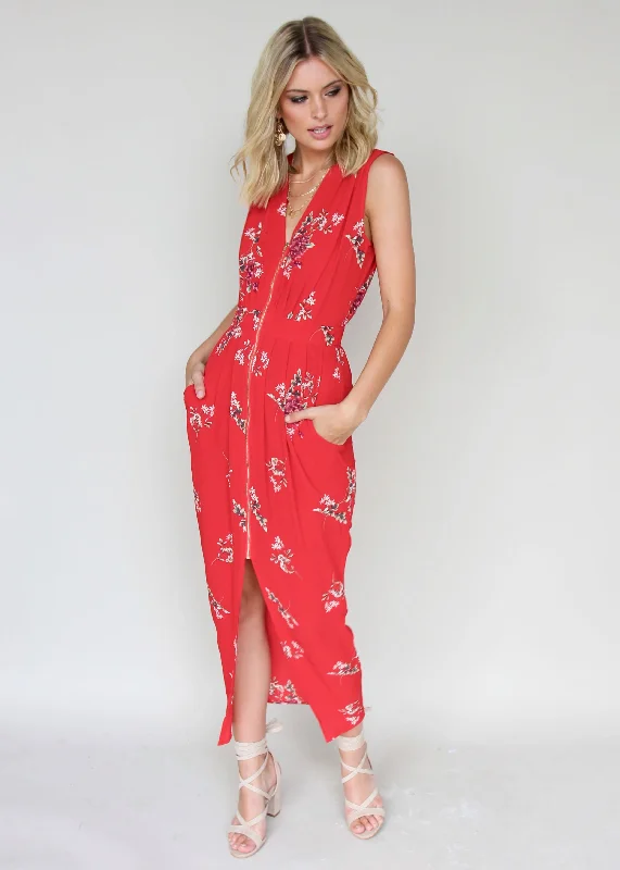 Catalina Zip Dress - Red Floral