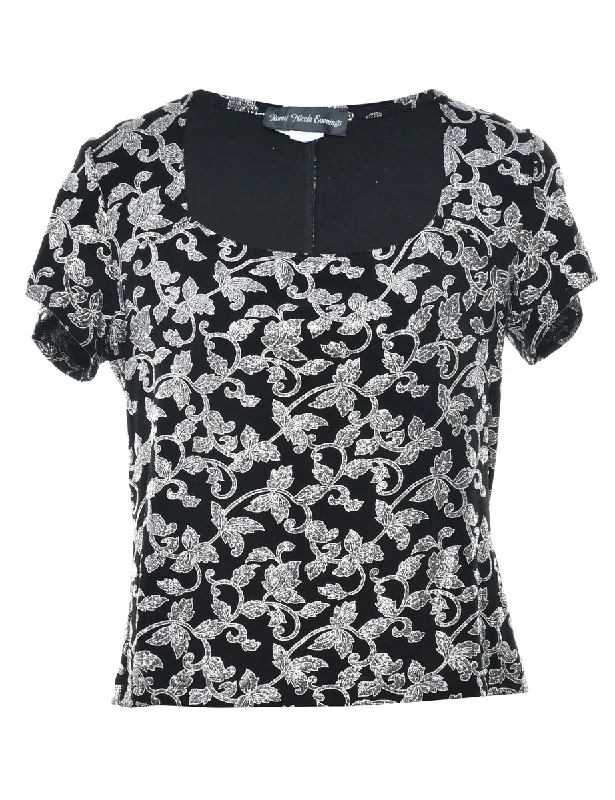 Metallic Finish Floral Evening Top - S