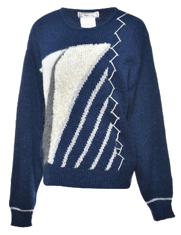 Patterned Navy Jumper - M