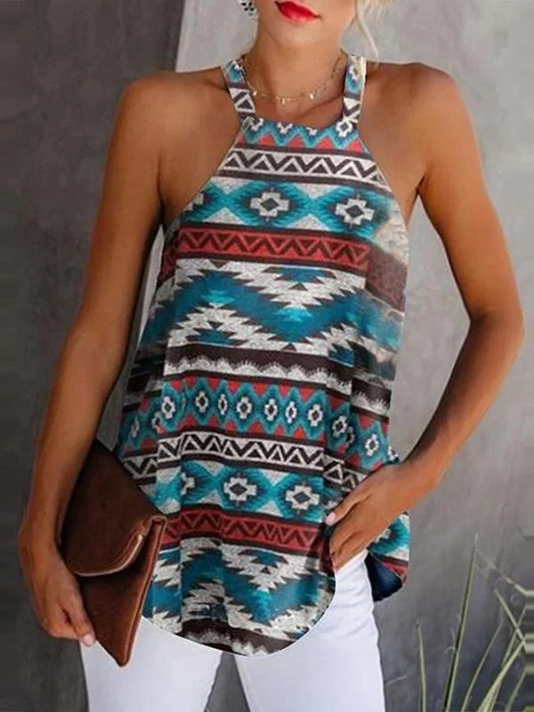 Vintage Print Halterneck Sleeveless Vest