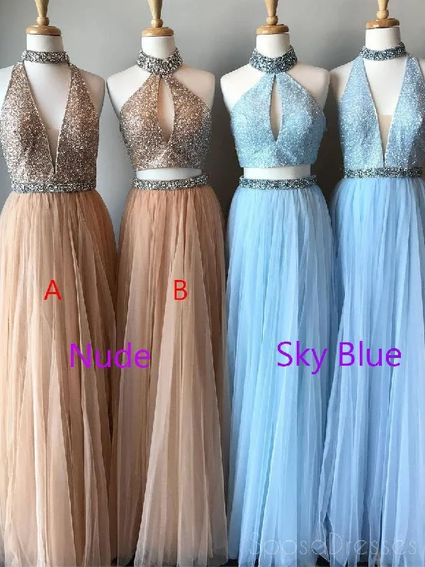 2018 Cheap Elegant Fashion Sexy Halter Tulle Beaded Custom Long Evening Prom Dresses, 17358 Tulle Dress Layers