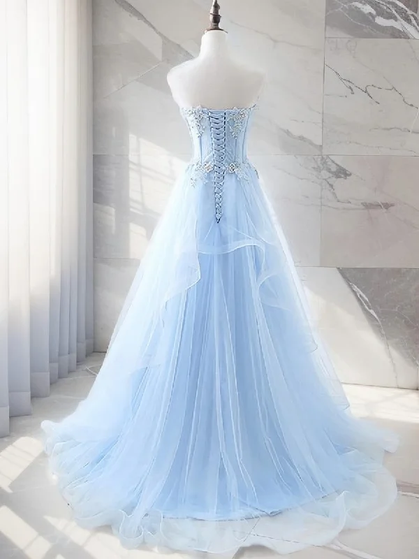 A-line Sweetheart Appliques Lace Sweep Train Tulle Dress Tulle Dress Perfect