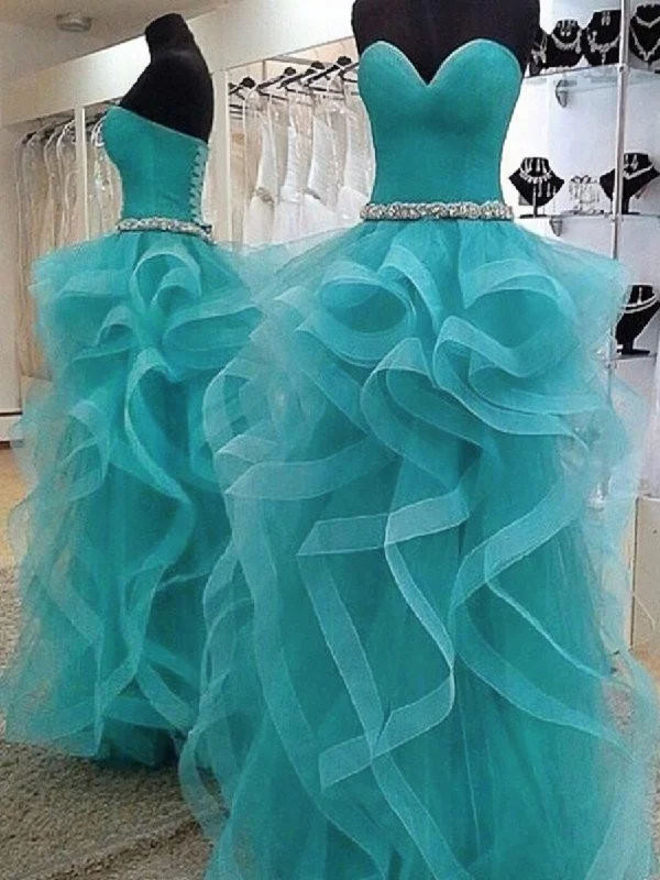 Ball-Gown Sweetheart Cascading Ruffles Floor-Length Tulle Dress Tulle Party Dress