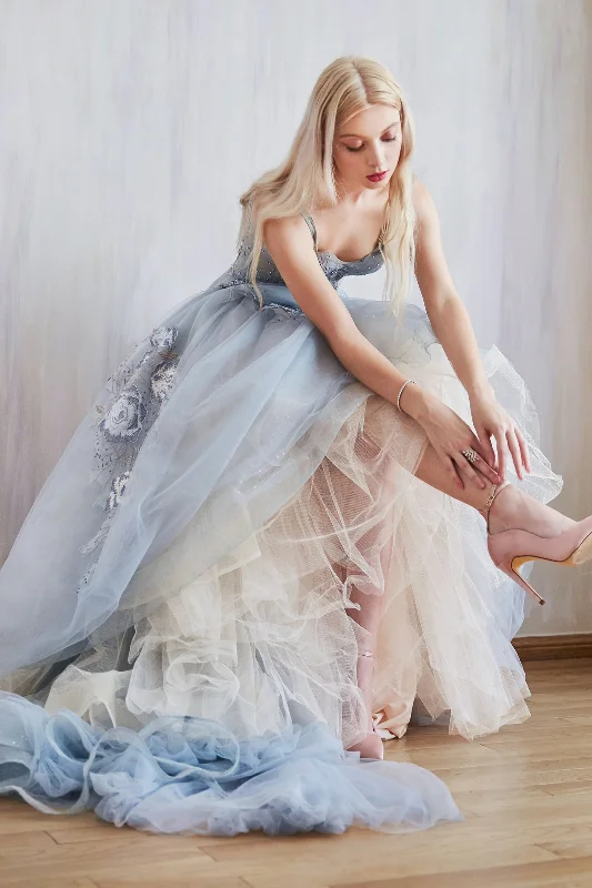 Celestial Couture's Enchanting Goddess Tulle Aline Gown: Radiate Ethereal Beauty Ruffled Tulle Dress