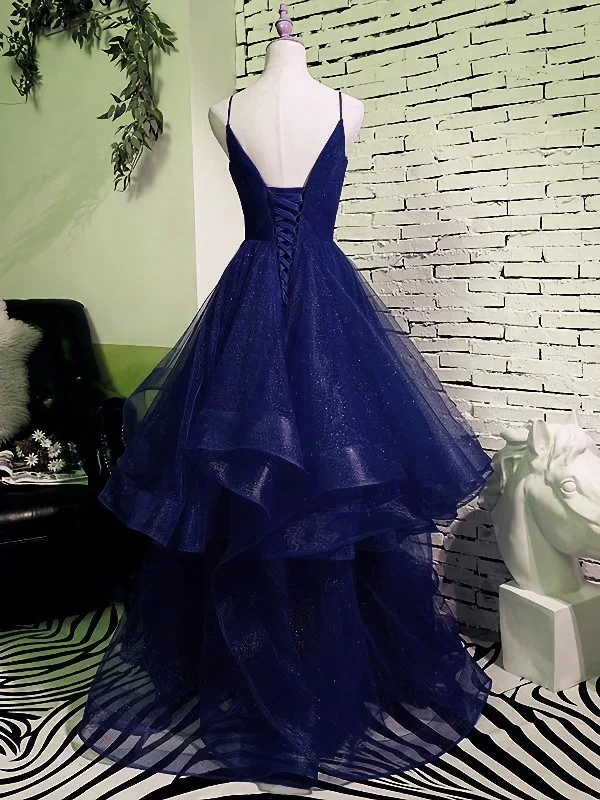 Charming Spaghetti Strps Navy Blue Prom Dress 2024 Tulle Layers Long Evening Gown Boho Tulle Dress