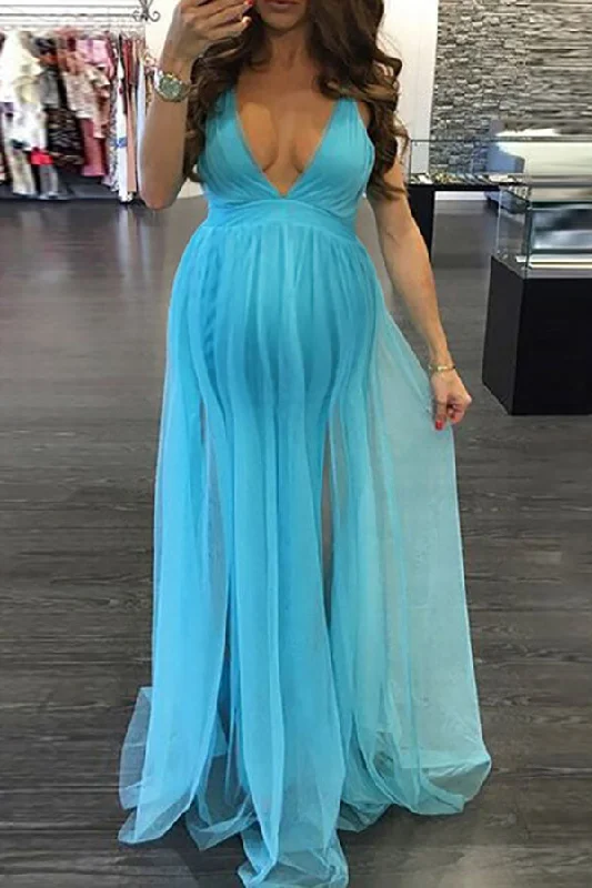 Custom Sexy Deep V-neck Tulle Maternity Dress Tulle Dress Look