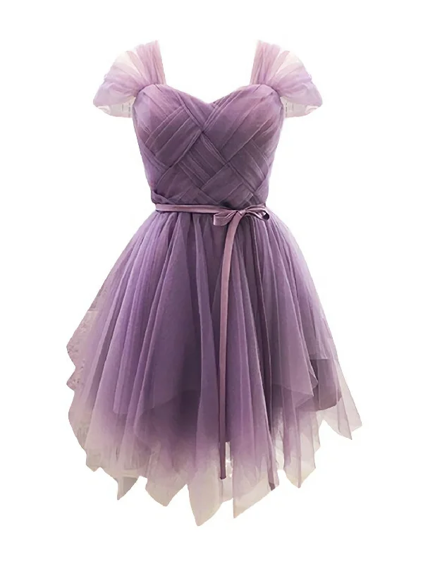 Purple Sweetheart Stretch Back Tulle Homecoming Dress A-line Tulle Gown