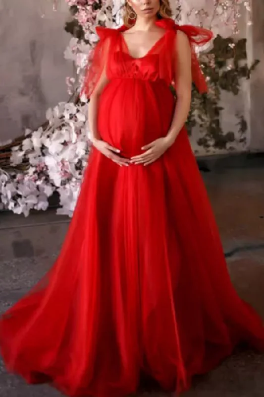 Red Tulle A-line Maternity Photograph Gown Tulle Dress Formal