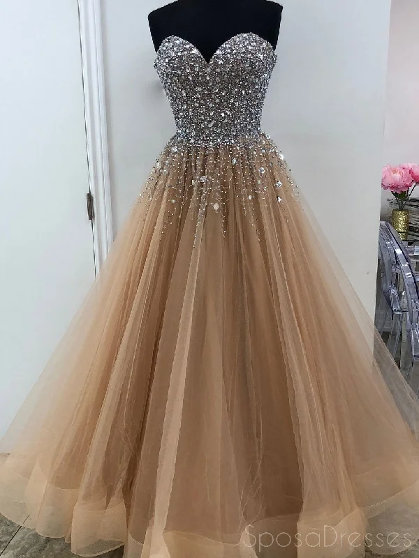 Sweetheart A line Beaded Tulle Long Custom Evening Prom Dresses, 17447 Floor-length Tulle Dress