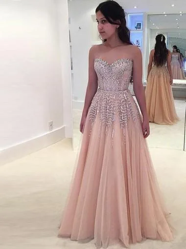 Sweetheart Heavily Beaded Tulle A-line Long Evening Prom Dresses, 17605 Tulle Skirt Dress