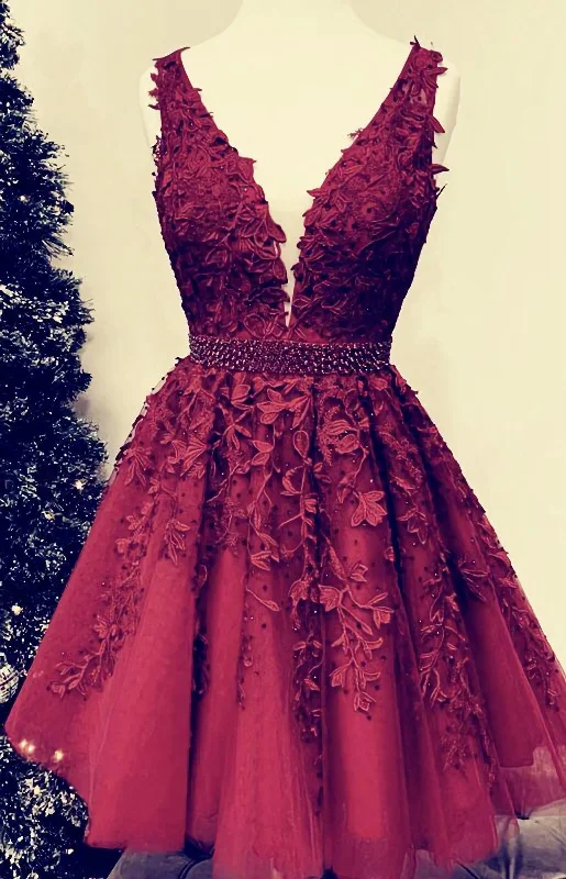 Tulle Homecoming Dresses, Burgundy Homecoming Dresses Tulle Cocktail Dress