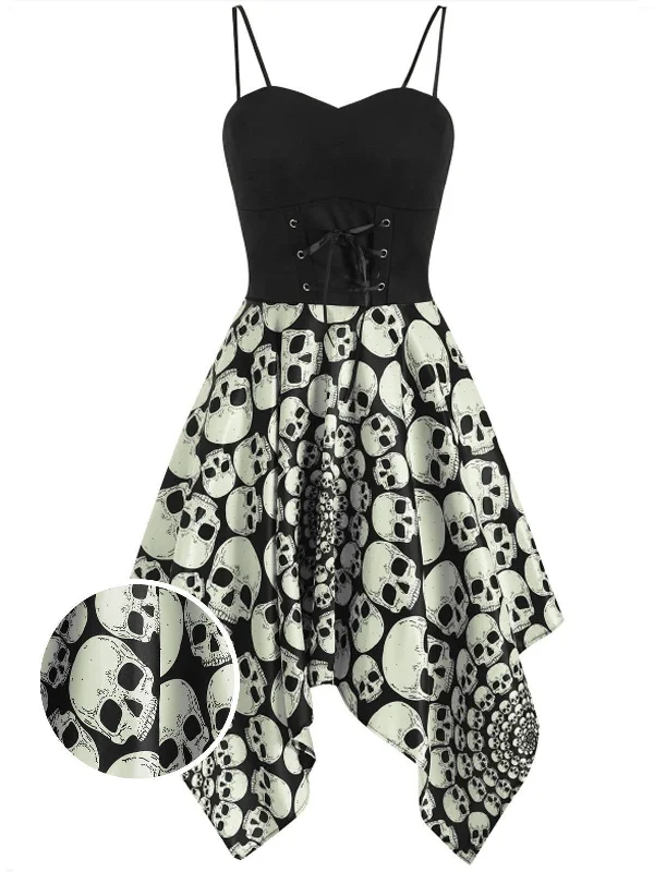 1950s Halloween Skull Lace-up Strap Dress Chic Lace Dress