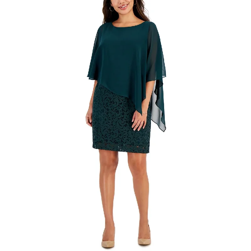 Connected Apparel Womens Petites Lace Cape Sheath Dress