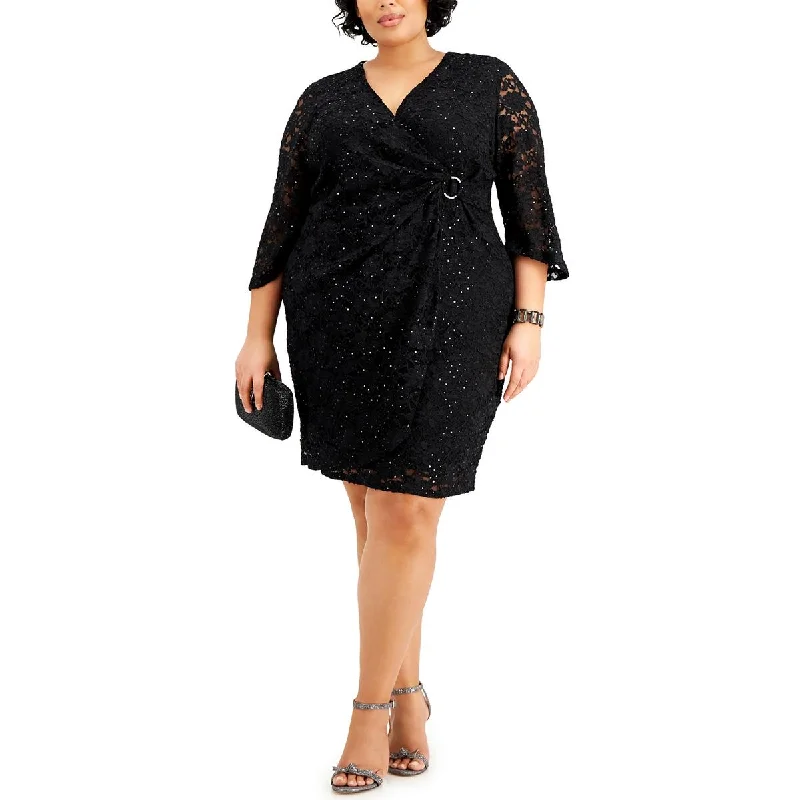 Connected Apparel Womens Plus Lace O- Ring Wrap Dress