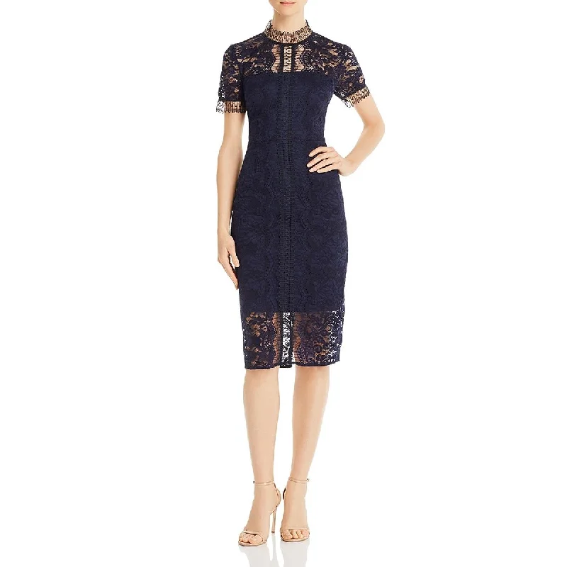 Eliza J Womens Lace Overlay Mock Neck Sheath Dress