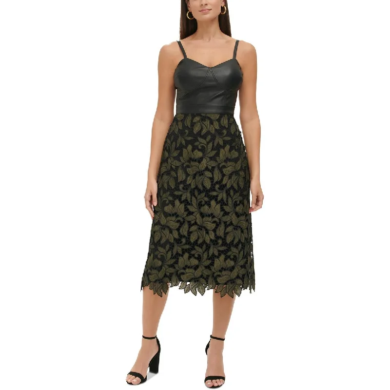Guess Womens Lace Overlay Mid Calf Fit & Flare Dress Lace Dress Formal