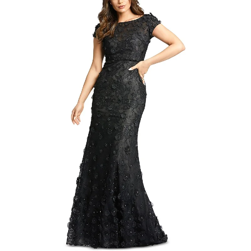 Mac Duggal Womens Applique Lace Evening Dress Sleeveless Lace Dress