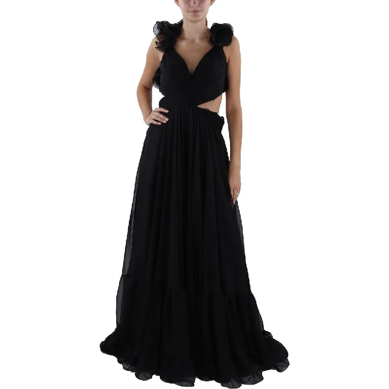 Mac Duggal Womens Chiffon Lace-Up Evening Dress Simple Lace Dress