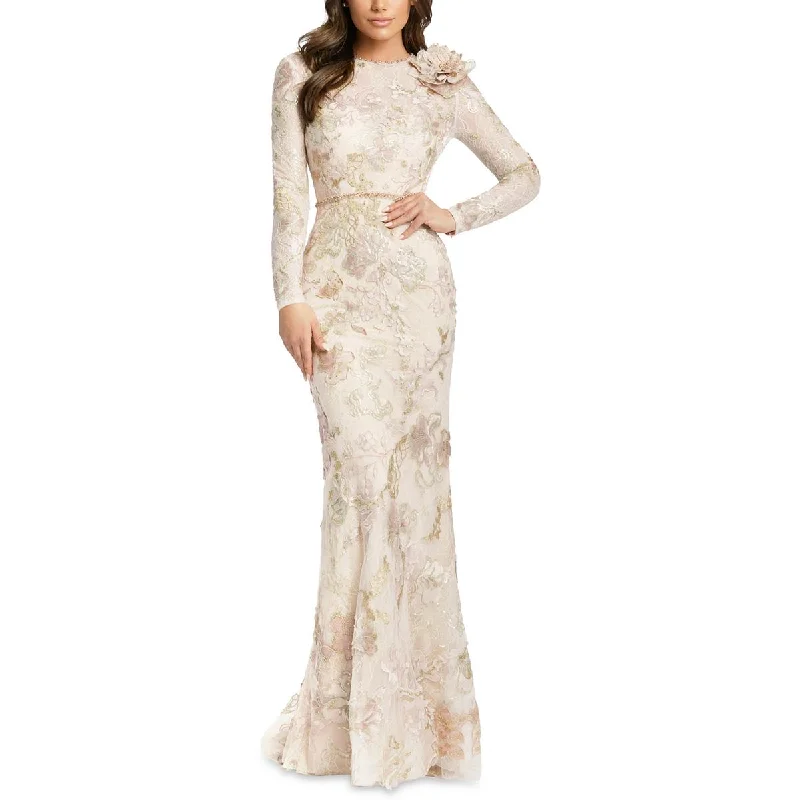 Mac Duggal Womens Embroidered Lace Evening Dress Lace Dress Vibe