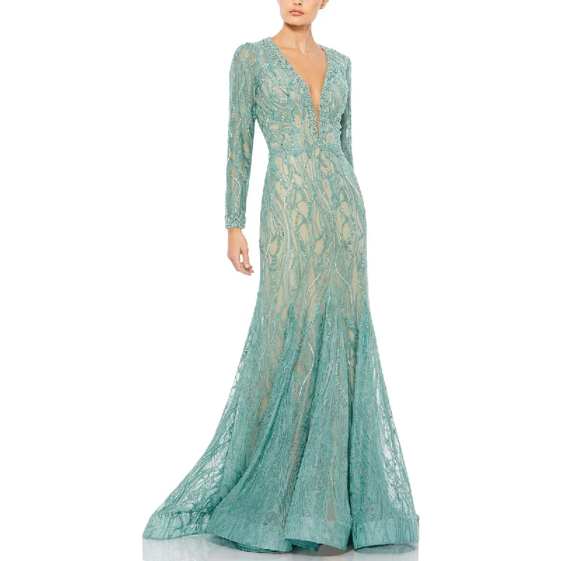 Mac Duggal Womens Lace Embellished Evening Dress Elegant Lace Gown
