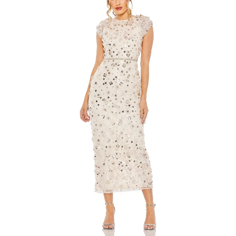 Mac Duggal Womens Lace Embellished Evening Dress Tiered Lace Dress