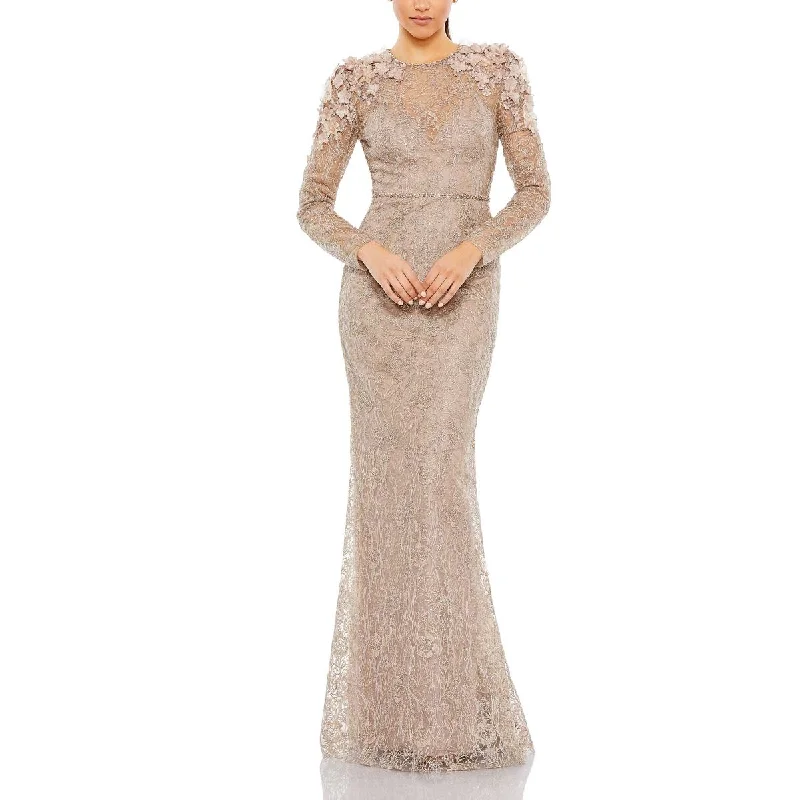 Mac Duggal Womens Lace Metallic Evening Dress Pink Lace Dress