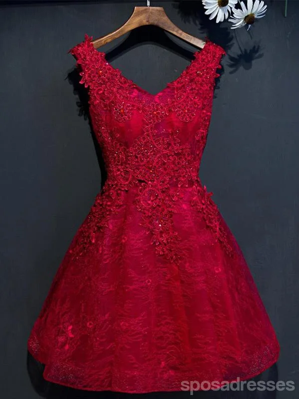 Two Straps Red Lace Heavily Beaded Homecoming Prom Dresses, Cheap Homecoming Dresses, CM265