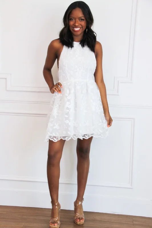 Way to My Heart Lace Halter Dress: White