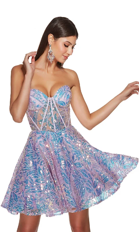 Alyce Strapless Short Lilac Sequin Hoco Dress 3779