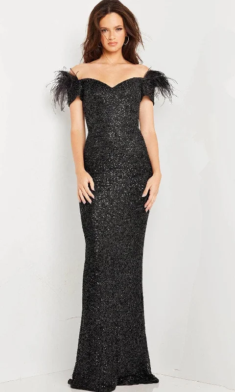 Jovani 37562 - Feather Fringed Sequin Long Dress