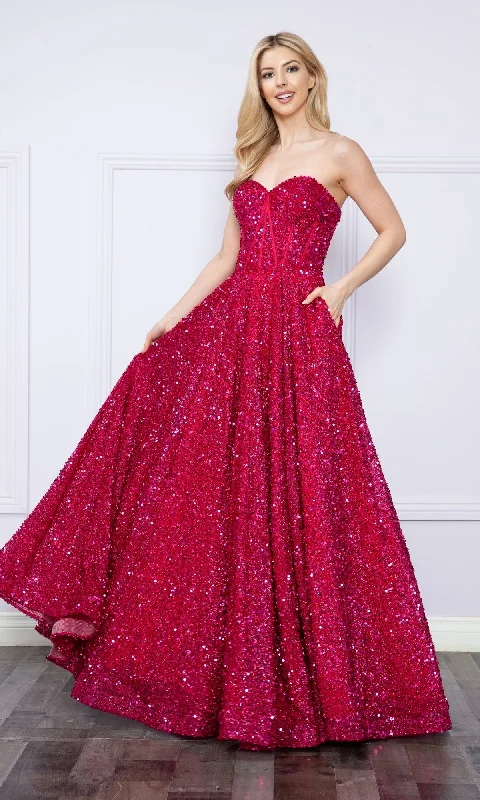 Strapless Sequin Prom Ball Gown: Poly USA 9152