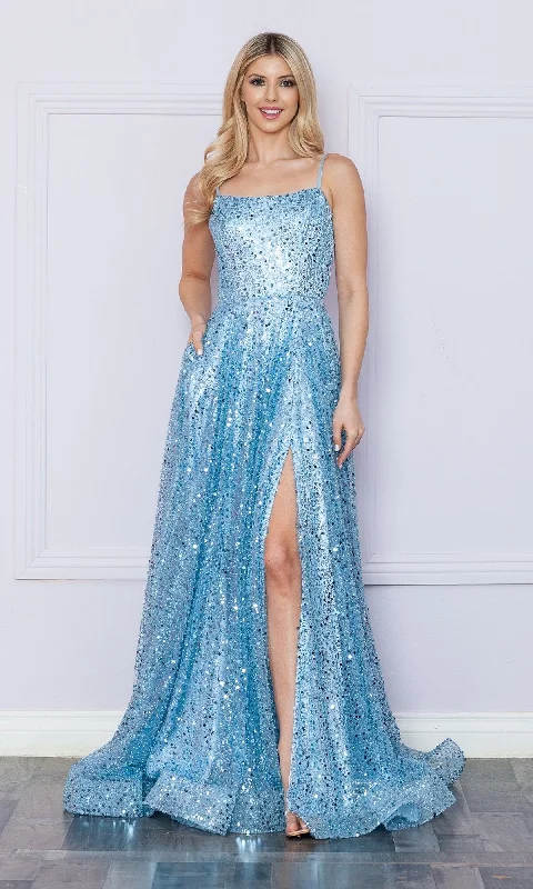 Long Sequin A-Line Prom Dress with Pockets 9290