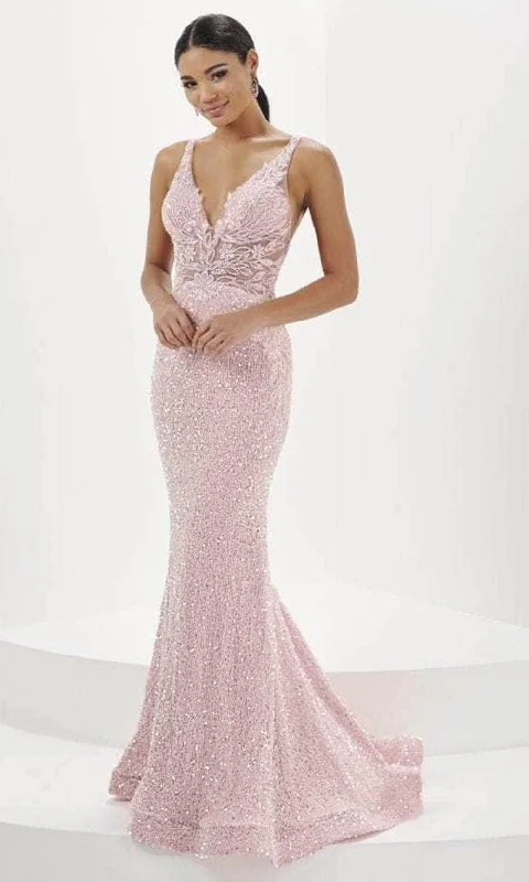 Tiffany Designs 16110 - Velvet Sequin Gown Sequin Dress Casual
