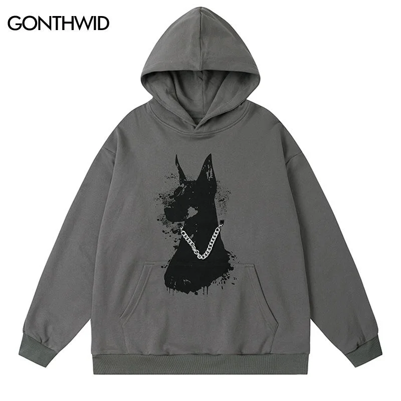 2023 Men Hoodie Sweatshirt Hip Hop Doberman Dog Print Hooded Sweatshirt Streetwear Harajuku Casual Pullover Hoodies Male