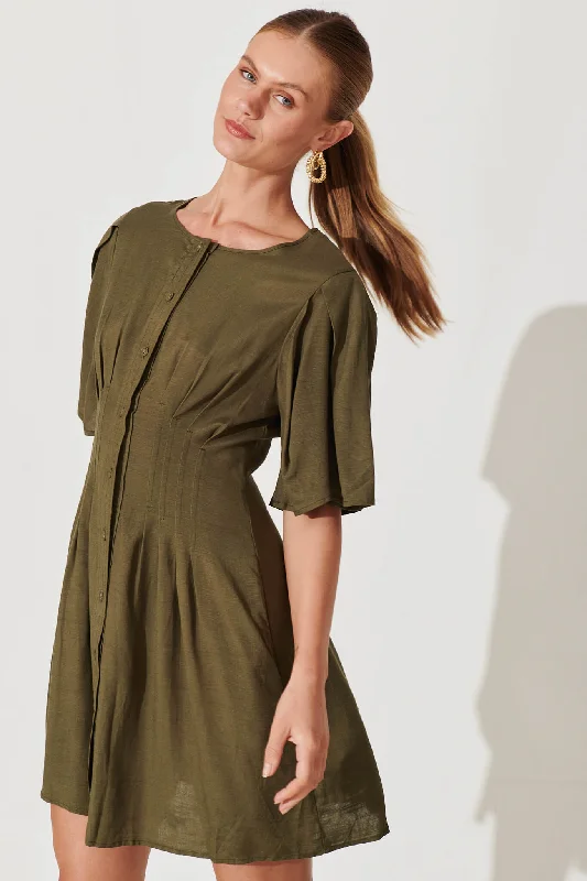 Clarkson Shirt Dress In Khaki Linen Blend