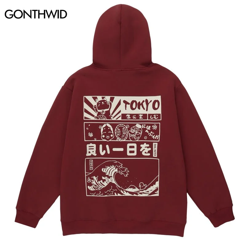 Harajuku Hoodie Sweatshirt Men Japanese Style Graphic Print Casual Loose Pullover Streetwear Autumn Harajuku Hooded Male