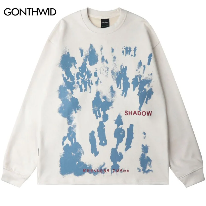 Harajuku Sweatshirt Hoodie Streetwear 2023 Hip Hop Shadow Print Pullover Hoodie Mens Autumn Casual Loose Sweatshirt Male