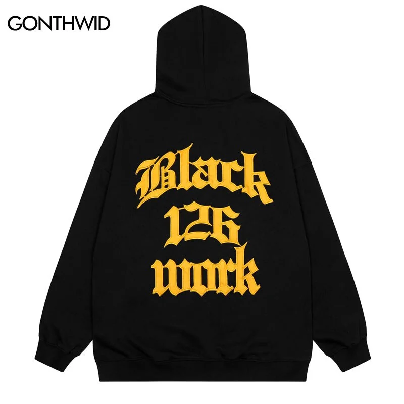 Hip Hop Hoodie Streetwear Y2K Embroidery Letter Punk Gothic Oversized Hooded Sweatshirt Harajuku Casual Loose Hooded Men