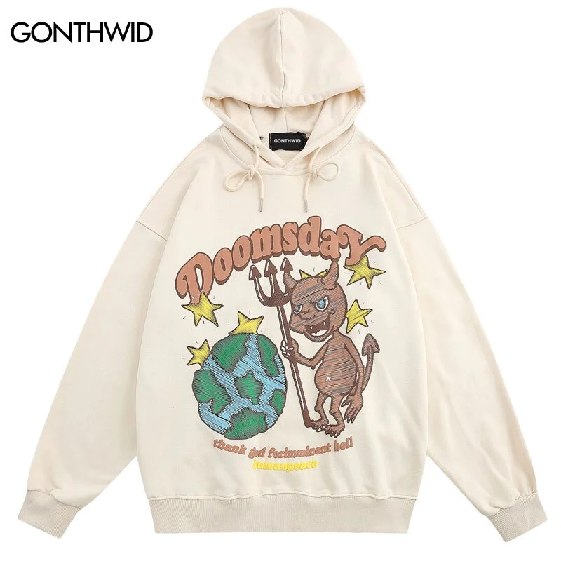 Hip Hop Hoodie Sweatshirt Devil Planet Print Punk Gothic Hooded 2023 Men Women Harajuku Casual Loose Pullover Streetwear