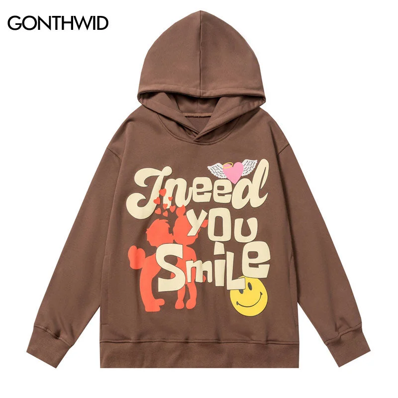 Hip Hop Hoodie Sweatshirt Harajuku Heart Letter Print Pullover Hooded Streetwear Men 2023 Casual Loose Cotton Hoodie