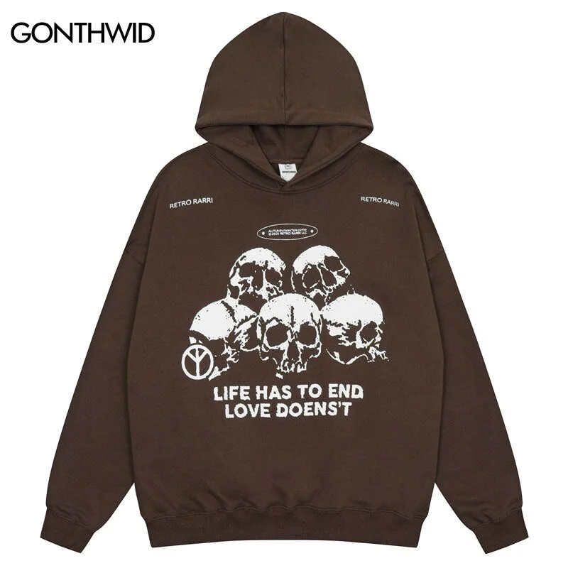 Hip Hop Hoodie Sweatshirt Y2K Grunge Streetwear 2023 Hip Hop Retro Skull Skeleton Print Casual Pullover Harajuku Hooded