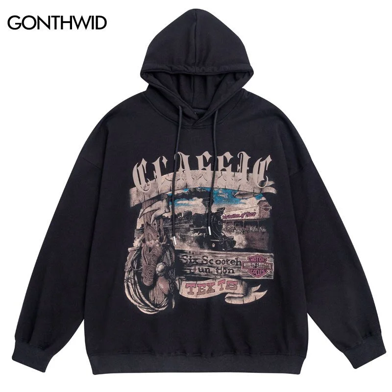 Hip Hop Hoodie Sweatshirt Y2K Streetwear Vintage Retro Graphic Print Punk Gothic Pullover Hooded Harajuku Casual Loose Hoodies