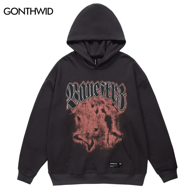 Hip Hop Hoodies Men Streetwear 2023 Graphic Print Hooded Sweatshirt Harajuku Casual Loose Gothic Pullover Hoodie Male