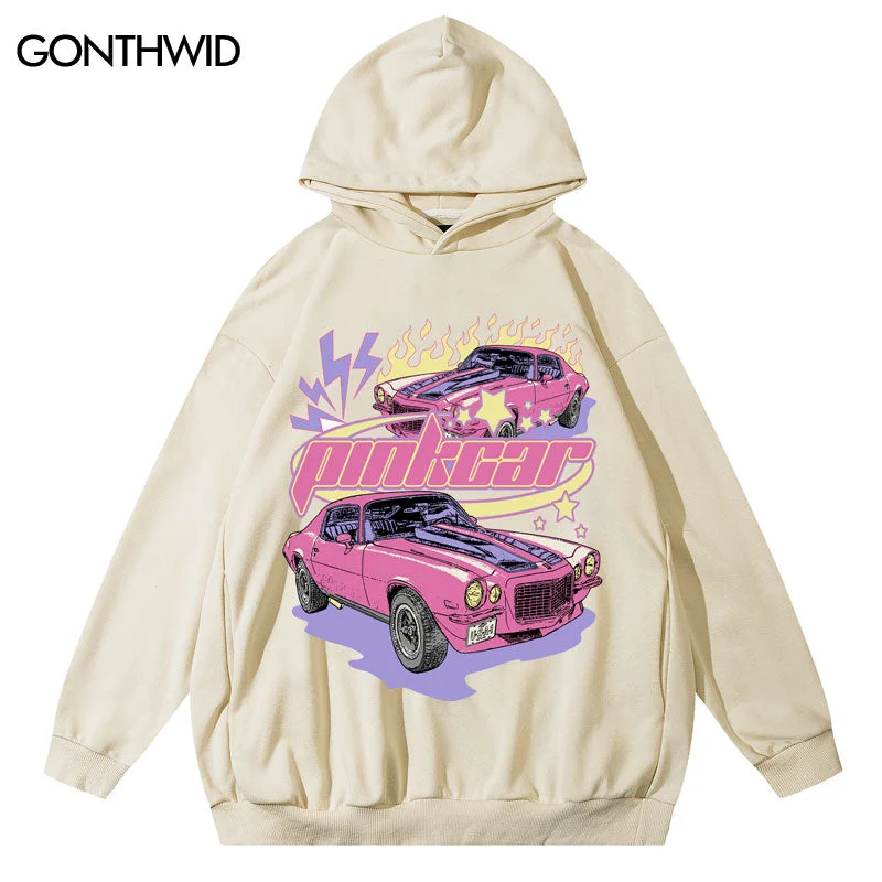 Hip Hop Men Hoodie Streetwear Y2K Vintage Cartoon Car Print Hooded Sweatshirt 2023 Harajuku Casual Cotton Loose Pullover