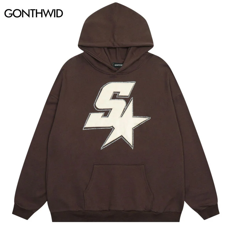 Hip Hop Men Hoodie Sweatshirt Embroidery Star Letter Hooded Streetwear 2023 Harajuku Casual Cotton Loose Pullover Tops