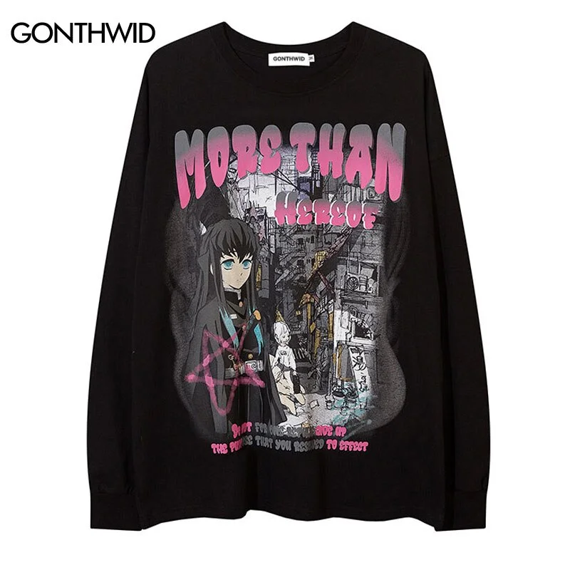 Hip Hop T-Shirt Streetwear Men Harajuku Japanese Anime Cartoon Girl Print Oversized Punk Gothic Tshirt Casual Cotton Loose Shirt