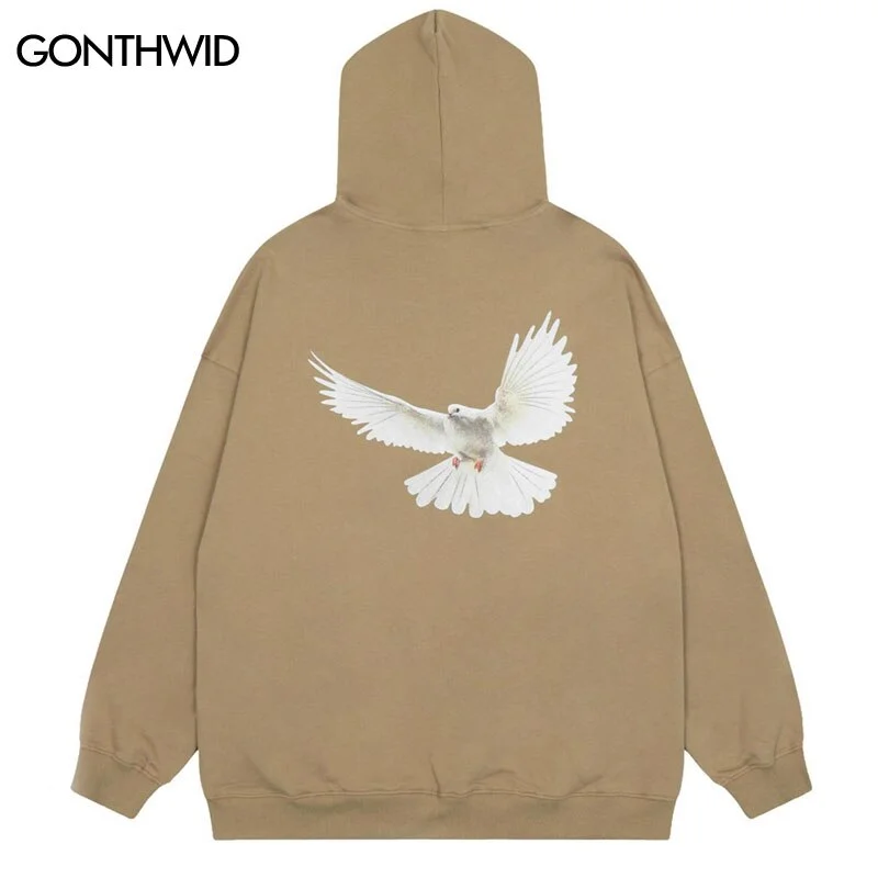 Men Hoodie Sweatshirt Y2K Grunge Streetwear Hip Hop Pigeon Print Punk Gothic Oversized Hooded Harajuku Casual Pullover