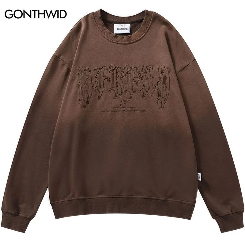 Men Vintage Gradient Sweatshirt Hoodie Hip Hop Embroidery Letter Crewneck Sweatshirt 2023 Harajuku Casual Loose Pullover